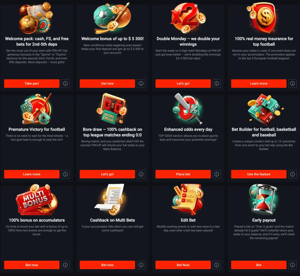 bonuses for sports betting at Pin Up